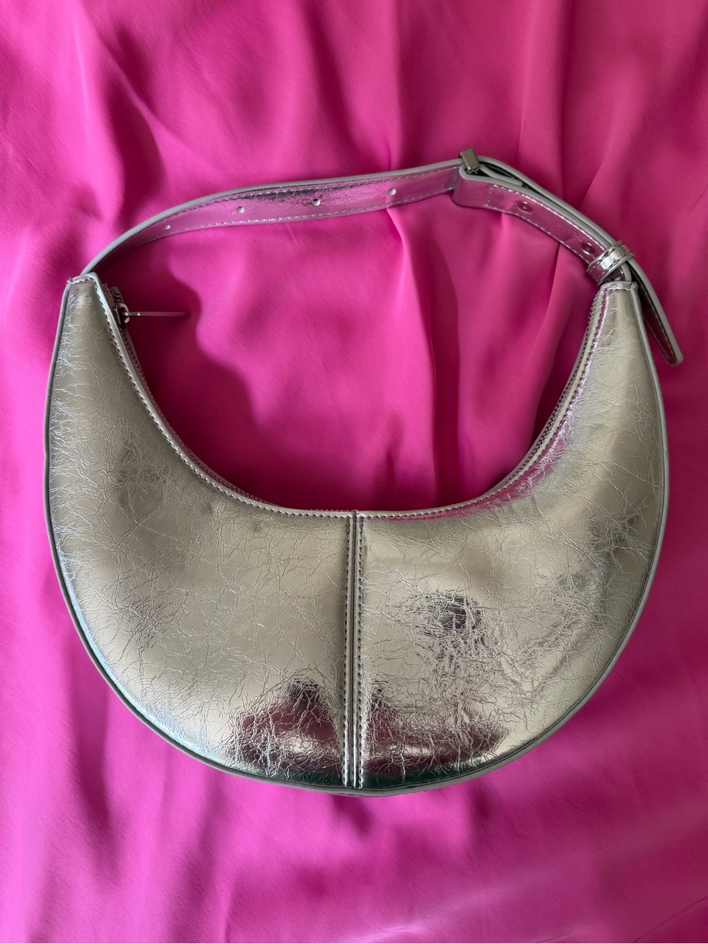 BCBG Metallic Silver Crescent Shoulder Bag